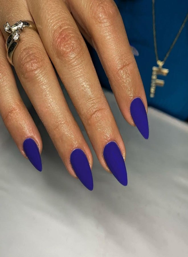 KXAMELIE Matte Royal Blue Press on Nails Almond Shaped Medium Almond Nails Press on Neutral Acrylic Nails Reusable Fake Nails for Women Glue on Nails Medium Length Stiletto False Nails Gel Artificial Nails - Image 1
